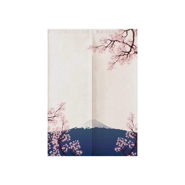 Traditional Japanese Noren Door Curtain with Cherry Blossom Design
